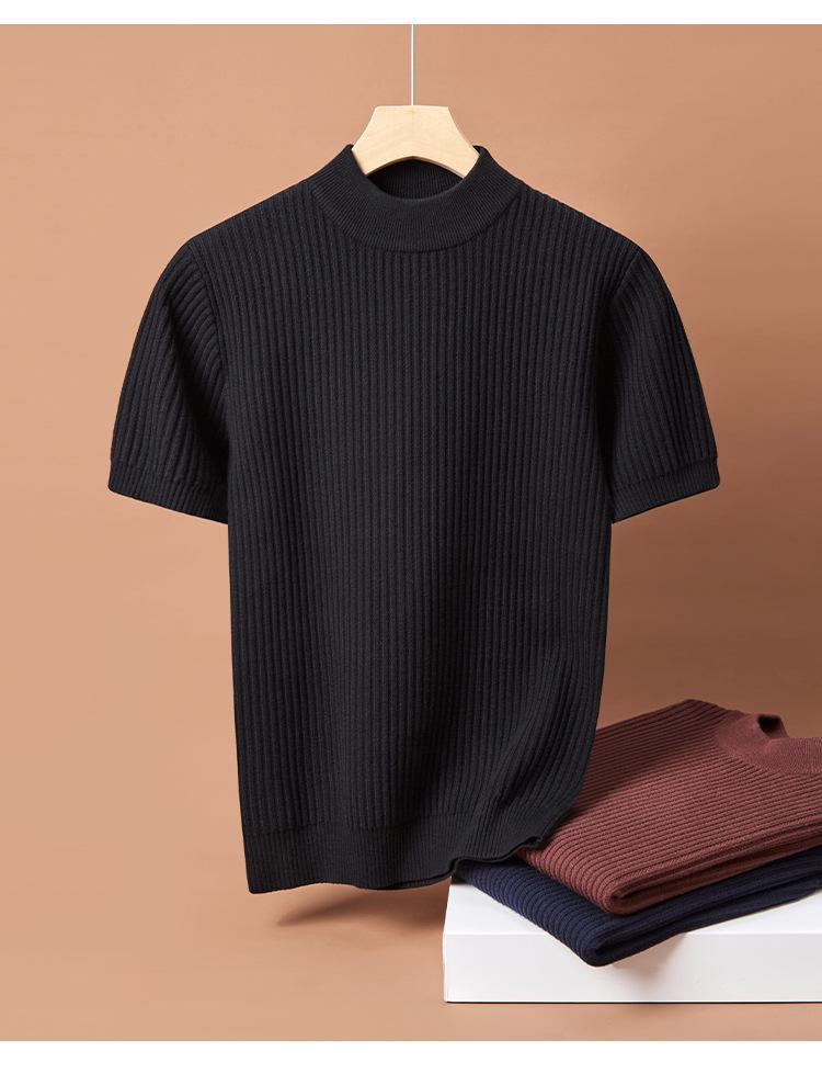 2025 Men's High-End Jacquard Crew Neck Short Sleeve Knitted Sweater – Fashionable & Versatile for Autumn/Winter