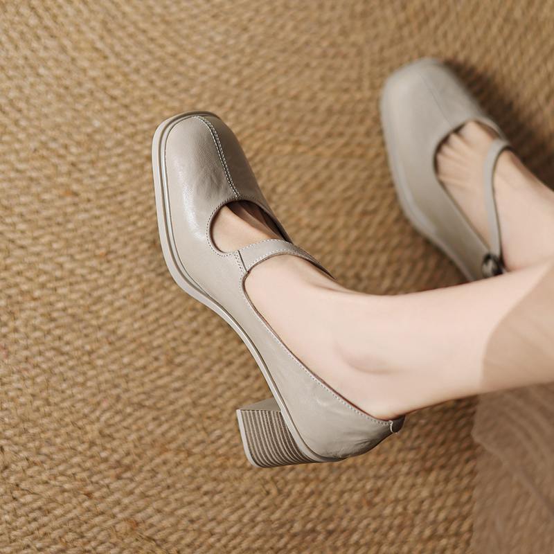 Krazing Pot Sheep Skin Spring Summer Size 41 Chunky Heels Women Square Toe Mary Janes