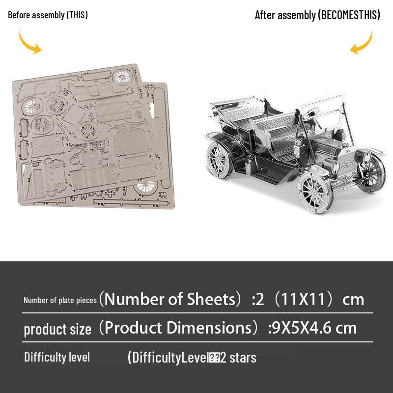 Vintage Model 1908 Model T All-Metal 3D Puzzle Toy - No Glue Needed