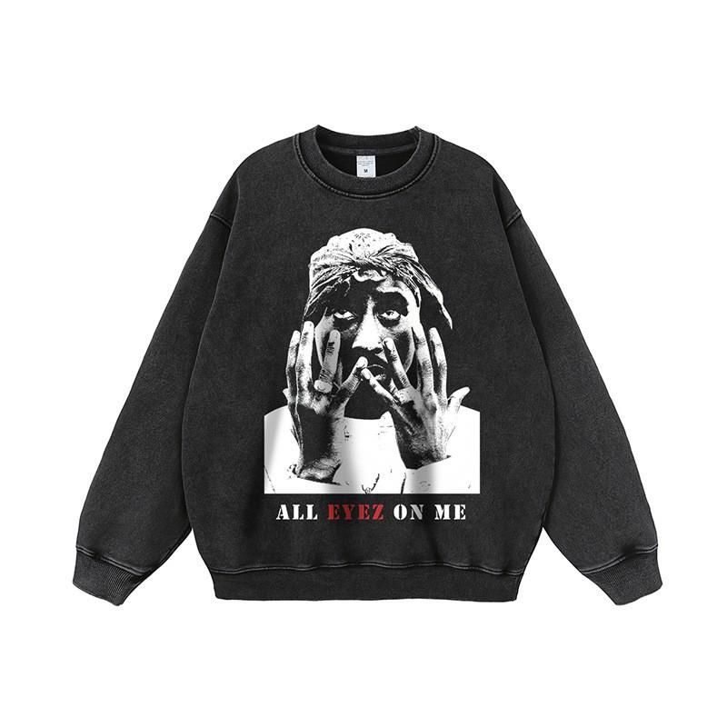 Mens Oversized Vintage Washed Cotton Hoodie With Graphic Print Drop Shoulder Long Sleeve Round Neck Loose Fit Streetwear