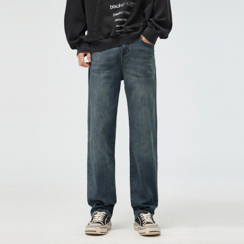 JYL Толстые эластичные широкие прямые джинсы мужские ретро минималистичные универсальные 36 электрические липового