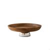 Fruit Tray with Pedestal Wooden Bowl Stainless Steel Footed Serving for Hosts, Dining
