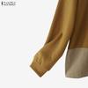 ZANZEA Women Casual Round Neck Long Sleeve Loose Splice Sweatshirts