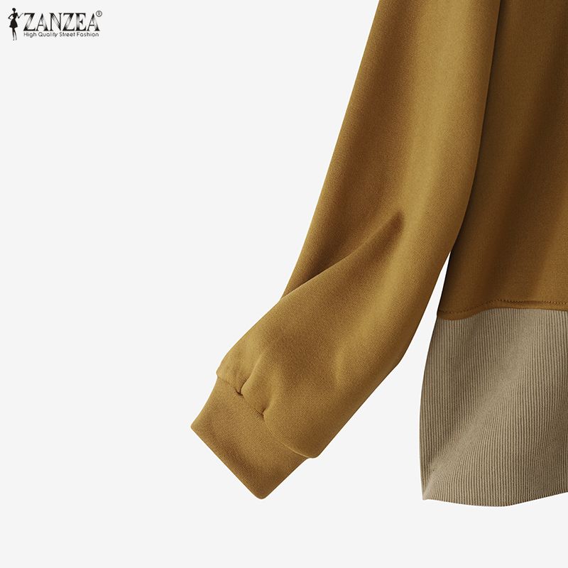 ZANZEA Women Casual Round Neck Long Sleeve Loose Splice Sweatshirts