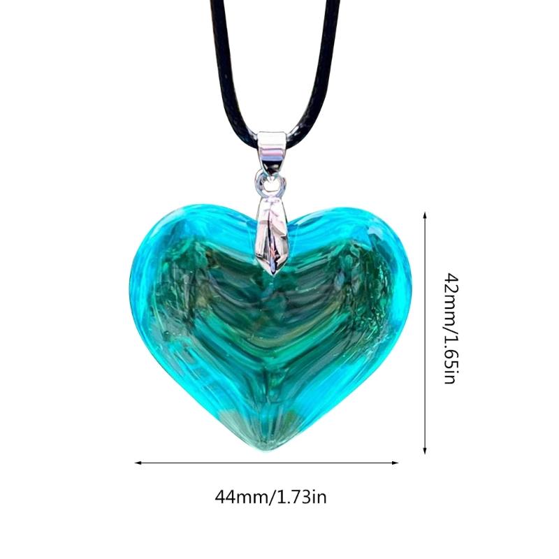 Koreanische Mode Lederseil Halskette Damen Verstellbar Elegant Glas Liebesherz Anhänger Choker Schmuck Weihnachtsgeschenk