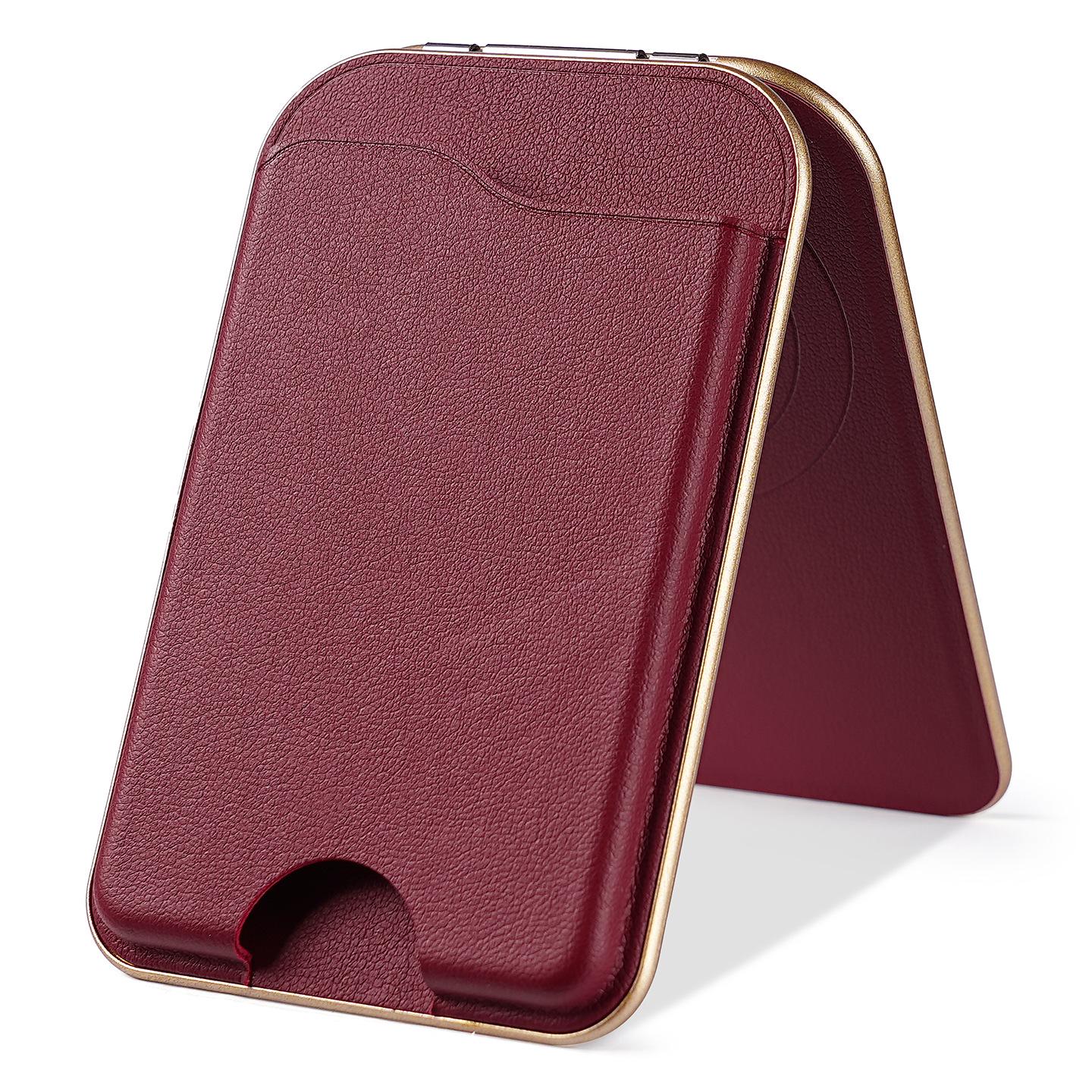 iPhone 17 Magnetic Bracket Magsafe Rotating Mirror Stand with Card Holder Strong Magnetic Card Holder N52 вино красного