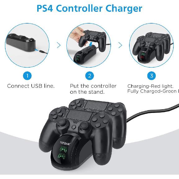 PS4 Controller Charger, Upgraded Fast-Charging Port Docking Station Stand for PS4/PS4 Slim/PS4 Pro Controller, Black
