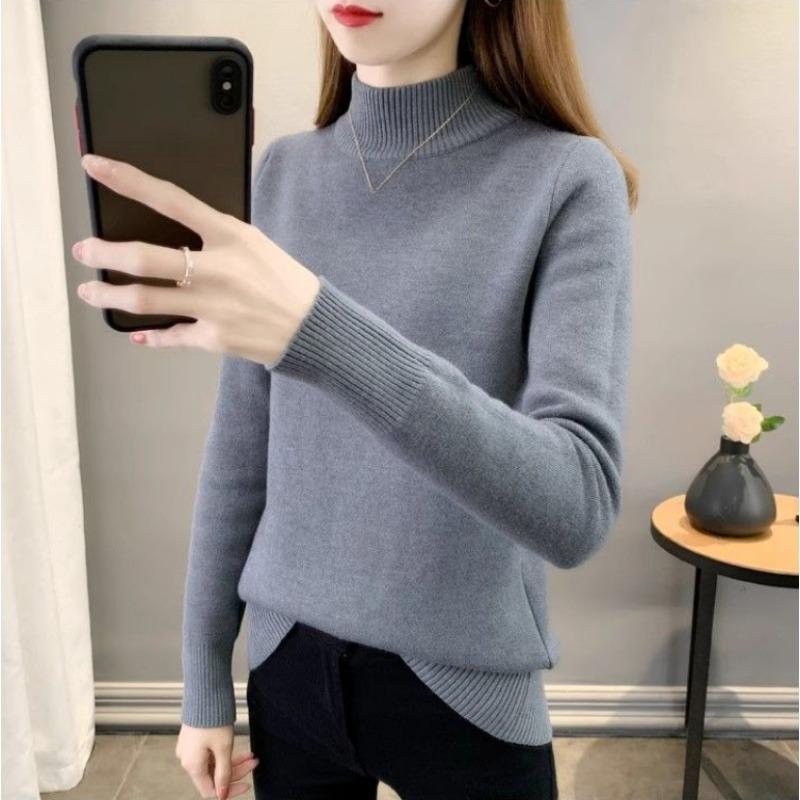 

Женские осенне-зимние новые толстые теплые кашемировые пуловеры женские свитера с длинными рукавами женские трикотажные пуловеры с полувысоким воротом L серый