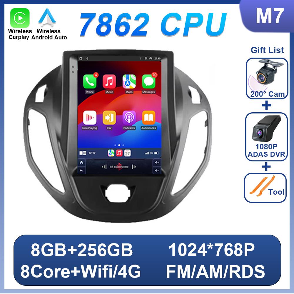 9.7 Inch Vertical Screen Android 14 For Ford Tourneo Transit 2012-2025 For Tesla Style Auto Radio 4G Wifi Carplay 7862 CPU
