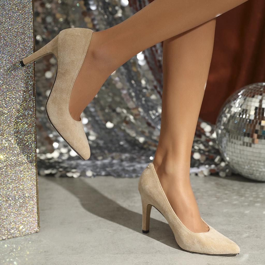 Mode Übergröße 35-43 Schuhe Neue Mode Wildleder High Heels für Damen 8cm Stiletto Spitzzehe Bankett Hochzeitsparty Büro Damen Pumps