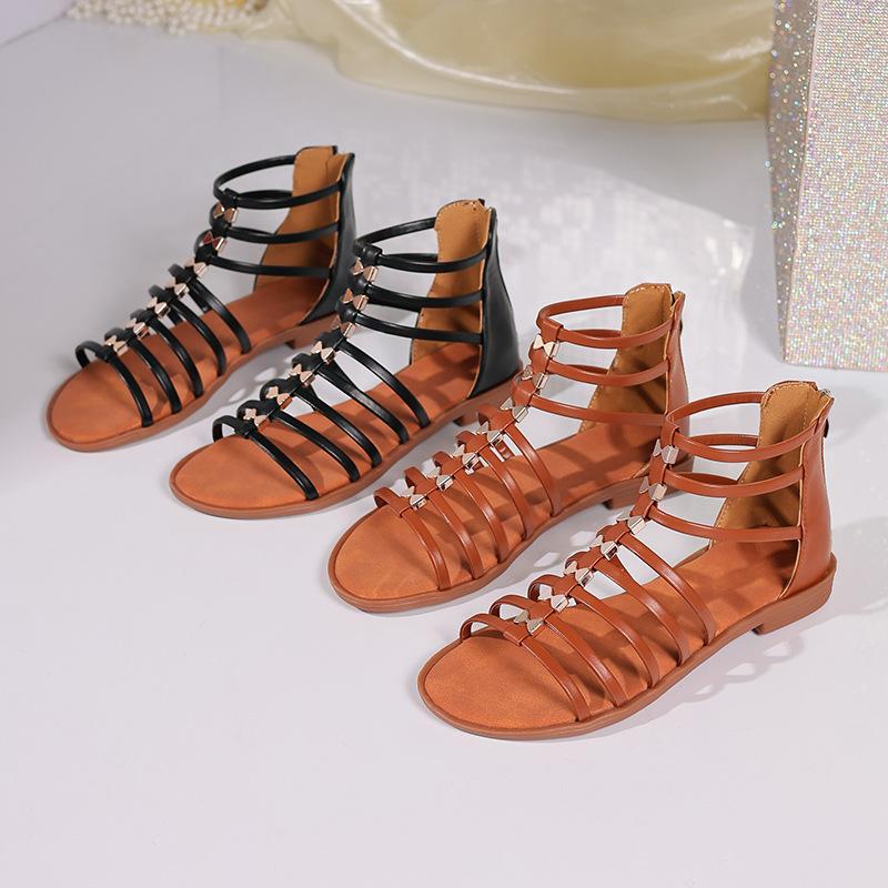 Sandals for Women's Summer Beach Vacation Flat Back Zipper Ethnic Shoes