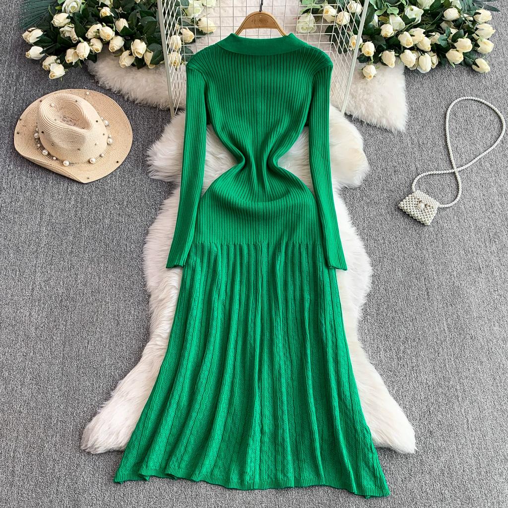 Autumn Winter Women Brand Designer Runway Party Dresses Full Sleeve Knitted Sweater Long Midi Pullover Fishtail Dress