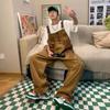 Men's Orange Brown Overalls Wear Loose Straight Overalls Mens Versatile Fashionable Pants