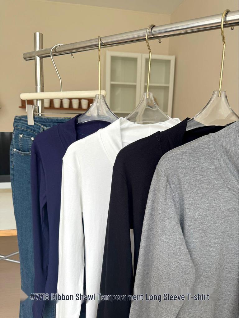 Women's Urban Style V-Neck Long Sleeve Slimming Shirt with Shawl Decoration for Early Autumn