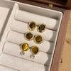 Round Tiger's Eye Stone Earrings Autumn Winter Retro Atmosphere Temperament Fashion Personality Design Women's Versatile Daily Earrings