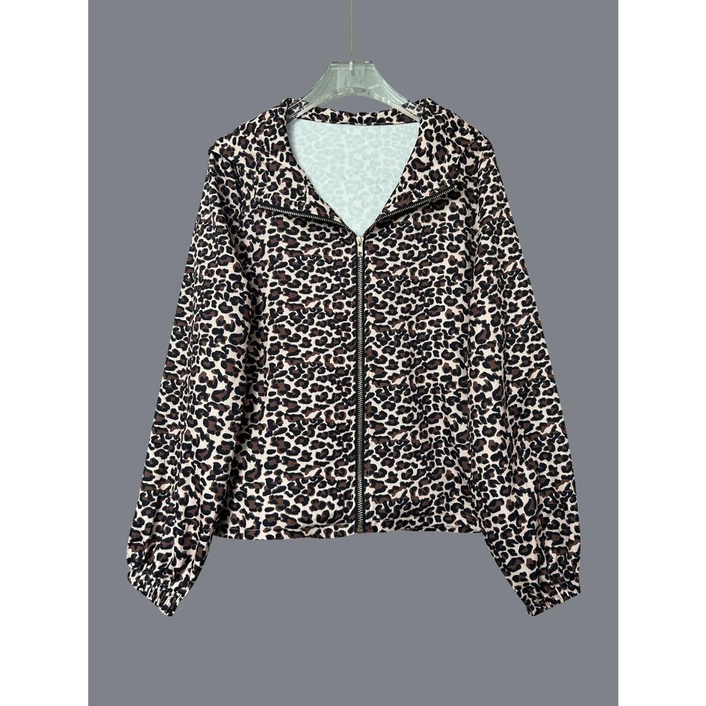 Vintage American Leopard Print Hoodie, Street Hip Hop Casual Hooded Sweatshirt Top for Women, Europe & America Style