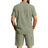 Men's Summer Linen Short Sleeve Shirt and Cargo Shorts Set Casual Lightweight Breathable Multi Pocket Two Piece Outfit