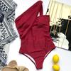 Costume da bagno push up da donna estivo Costume da bagno solido Costume da bagno a vita alta con una spalla