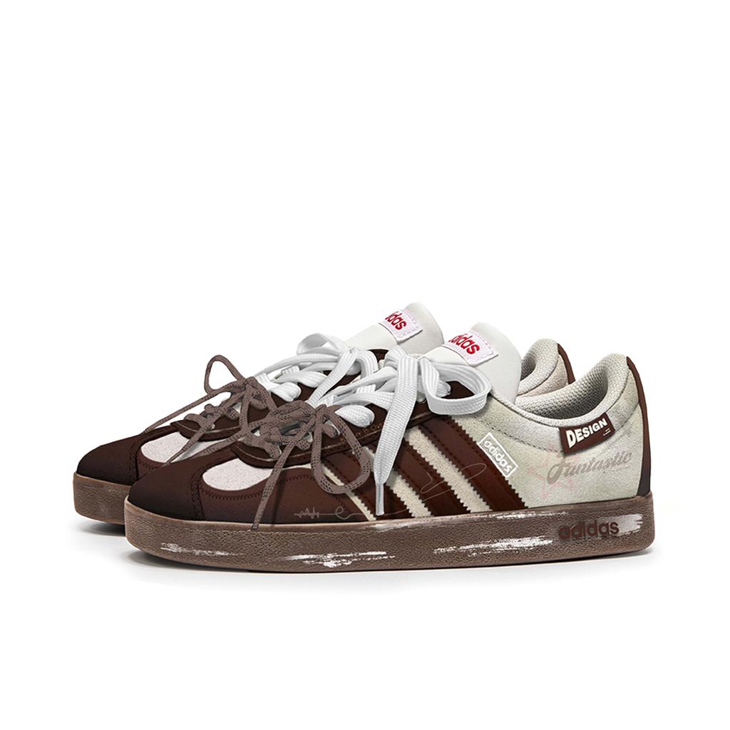 adidas VL COURT 2.0 Silver Thread Cushioning Low Top Skateboard Shoes Unisex Beige Brown HQ1802(TeamM-)