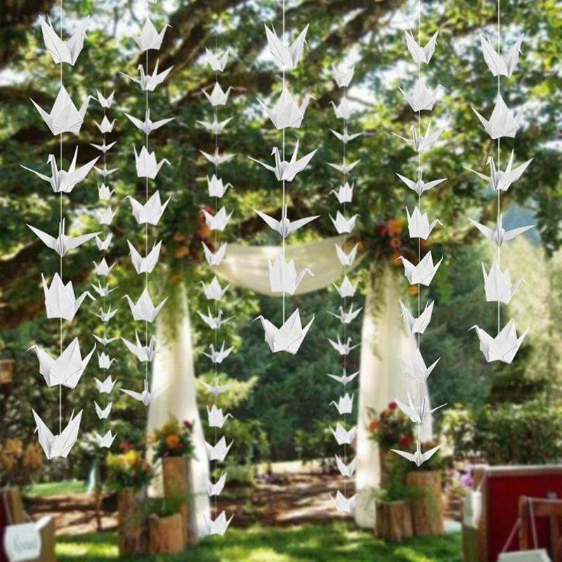 1Strings White Origami Paper Crane Garlands Decor Origami Birds Streamers for Baby Shower Engagement Valentines Birthday Party