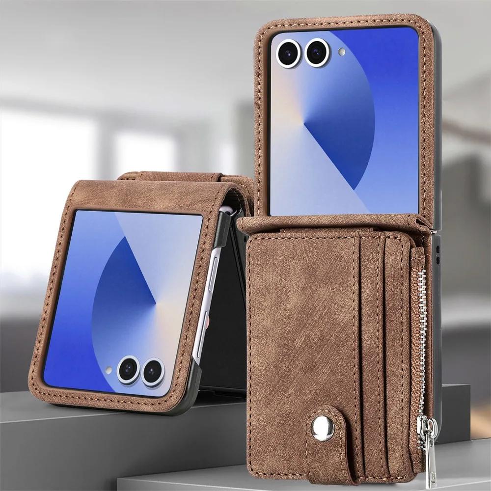 Étui portefeuille amovible en cuir 2 en 1 pour Samsung Galaxy Z Flip 7 fe 6 5 4 3 Flip7 Flip6 Flip5 5G Étui de téléphone avec porte-cartes