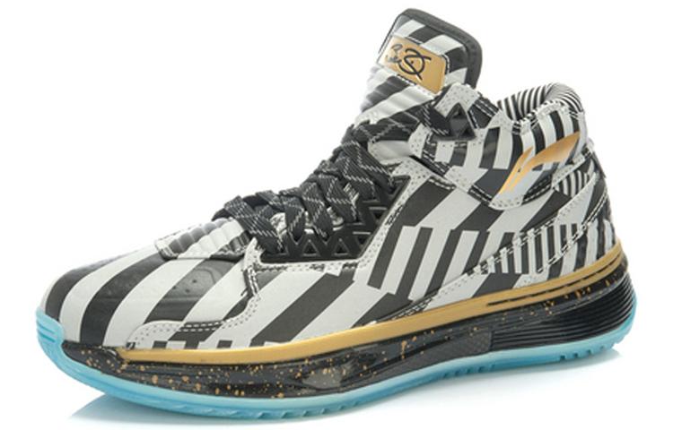 Li Ning WOW 2 Slip Resistant Abrasion Resistant Mid Top Basketball Shoes Men's Black Silver Gold ABAH017-1G