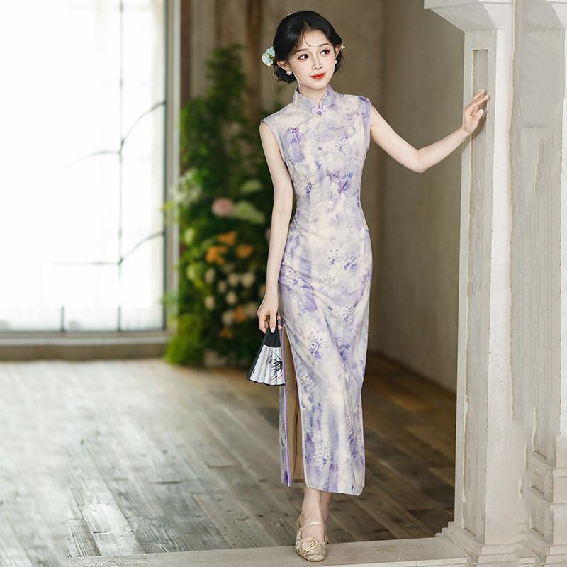 Purple sleeveless national style new Chinese Suzhou long cheongsam improved young women's high sense can be worn daily in summer