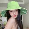 Korean checkered strap fisherman's hat with a large brim for summer, a small sun-protective hat that can be worn on both sides