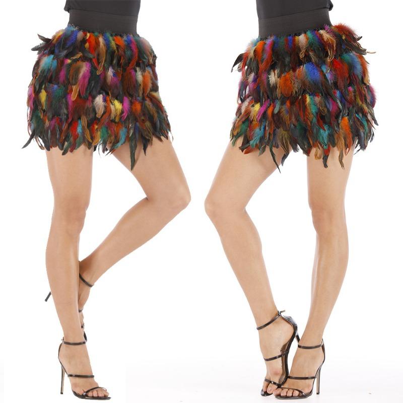 Luxurious Peacock Feather Skirt Stage Outfit Irregular Half Skirt