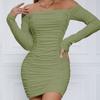 Rochie elegantă de primăvară/toamnă pentru femei, cu un singur umăr, mânecă lungă, mulată pe corp, sexy, stil european/asiatic, wrap