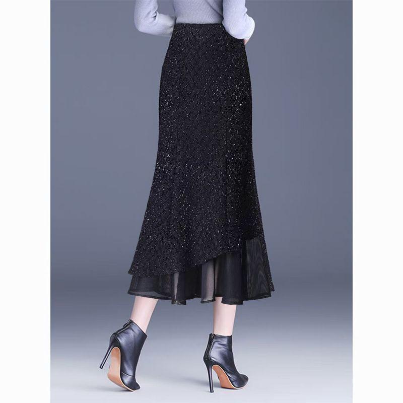 Autumn/Winter 2025 High-Waisted Slimming Velvet Mermaid Skirt - French Mid-Length Fashion Staple