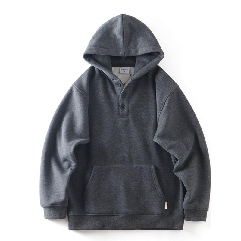 Heavy Weight American Retro Hooded Sweatshirt Winter Breasted
