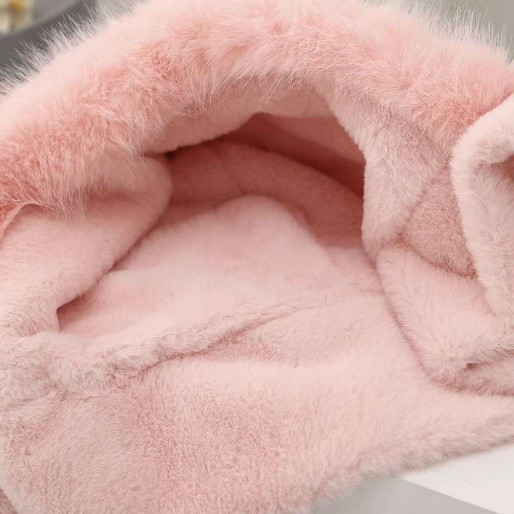 Cartoon Rabbit Baby Plush Hat Scarf Winter Fluffy Fur Ear Protection Cap for Toddler Cute Bunny Ear Kids Boy Girl Beanie Caps