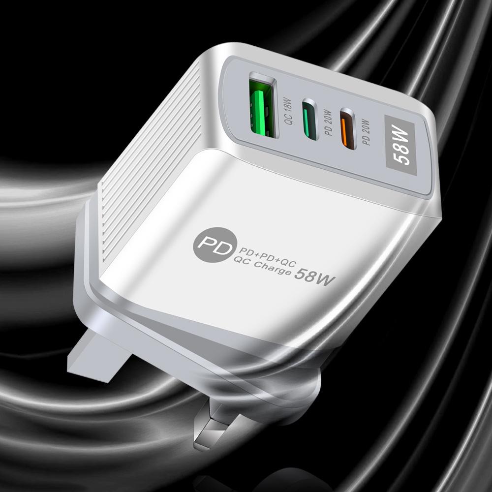 Luminous 58W Fast Charger: Dual Fast Charge 2PD + QC3.0 USB for Mobile Phones, Certified PD Charger