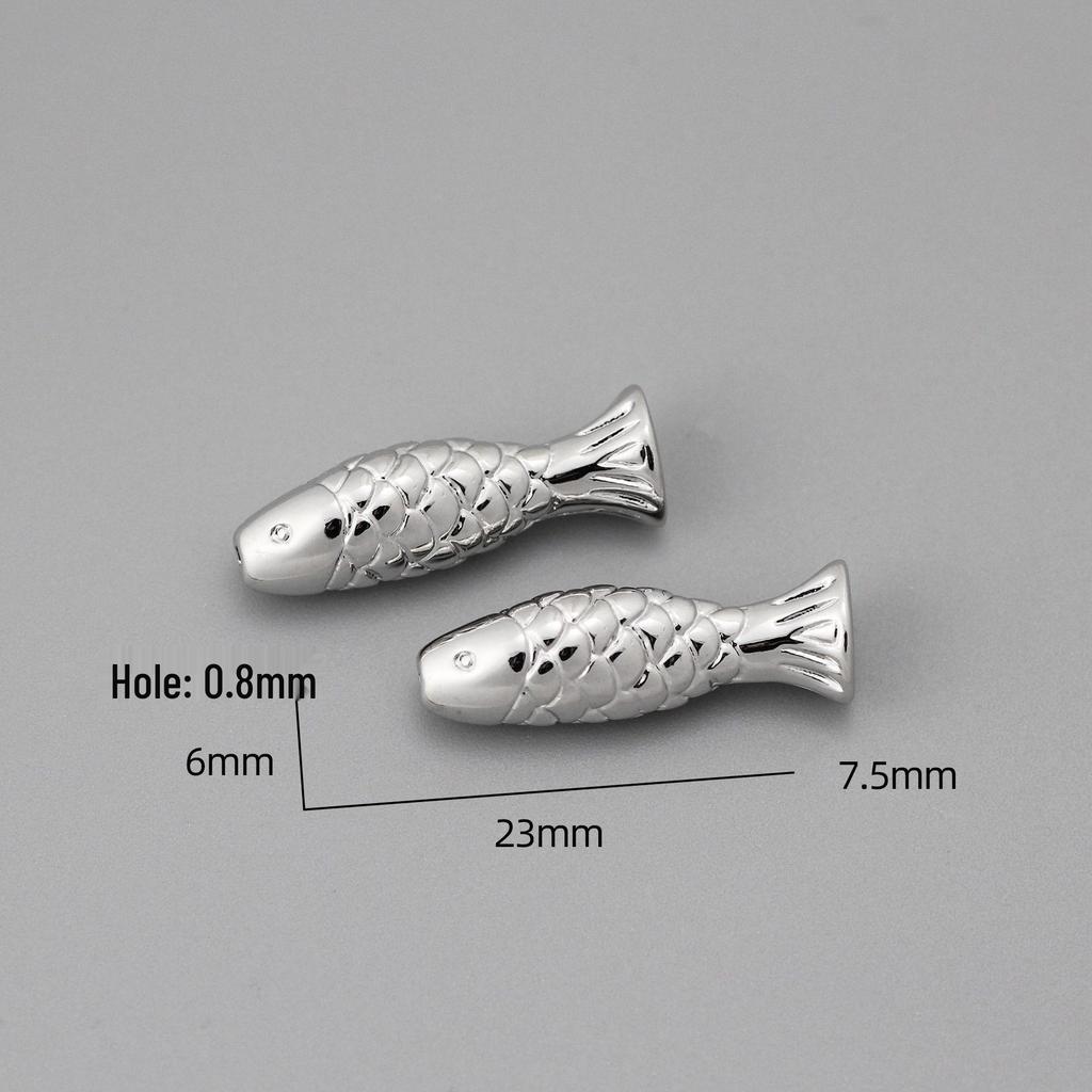 Copper Gold-Plated Retro Fish-Shaped Perforated Beads for DIY Bracelets & Necklaces