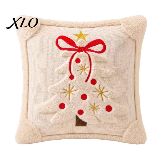 Soft Skin Friendly Cushion Covers Christmas Plush Pillowcase, 3D Embroidered Design Throw Pillow Retro Dark Green Cover, Decorative Cover for Holiday