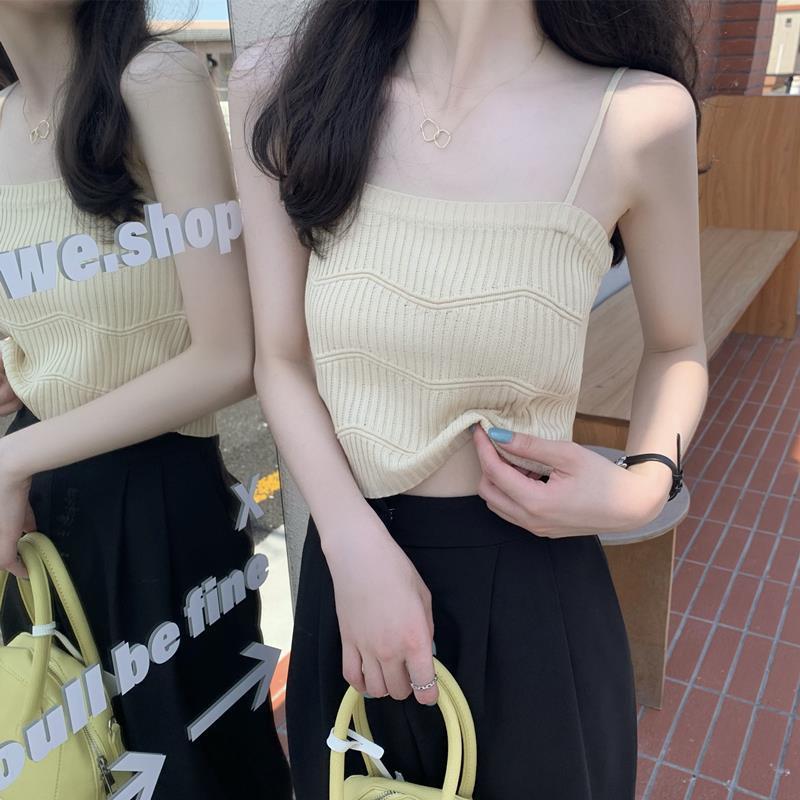 Sweet and spicy top, suspenders, niche beauty back vest, women's outer wear, slim-fitting backing, knitted French clothes inside, summer tide