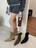 2025 Korean Version of the New Niche Design Retro French Short Boots Small Square Head Western Boots Suede Medium Boots Women's Boots