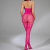 Rose Red Sexy Lingerie Sexy Perspective Tights Stockings Suspenders Neck