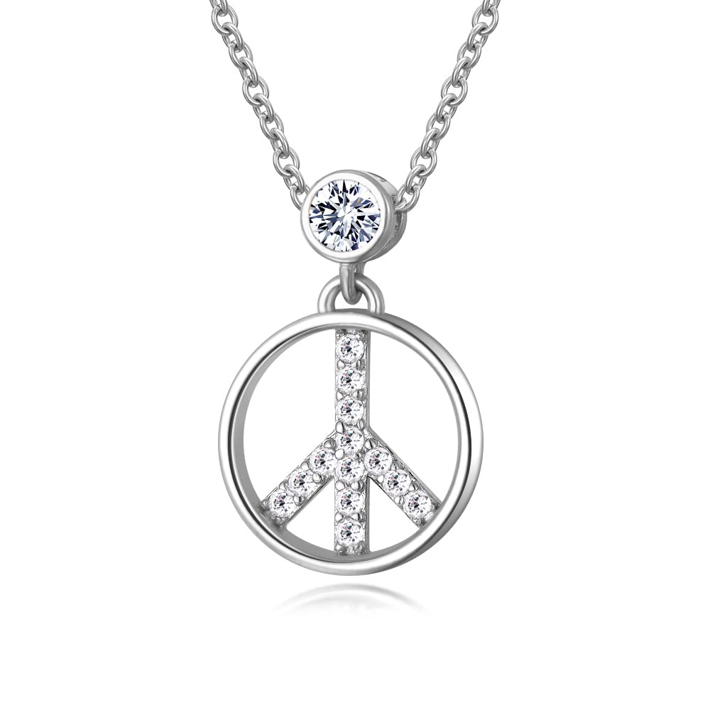 Ashley Jewelry Necklace, Sterling Silver 925, Peace Sign Pendant, Simple Design, Women s