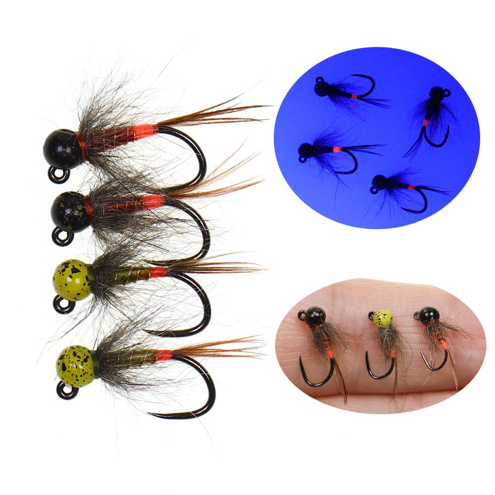 6PCS Jig Tungsten Bead Head Nymph Euro Nymph Fast Sinking Barbless Hook Fly Fishing For Trout Grayling Panfish Insect Baits Lure