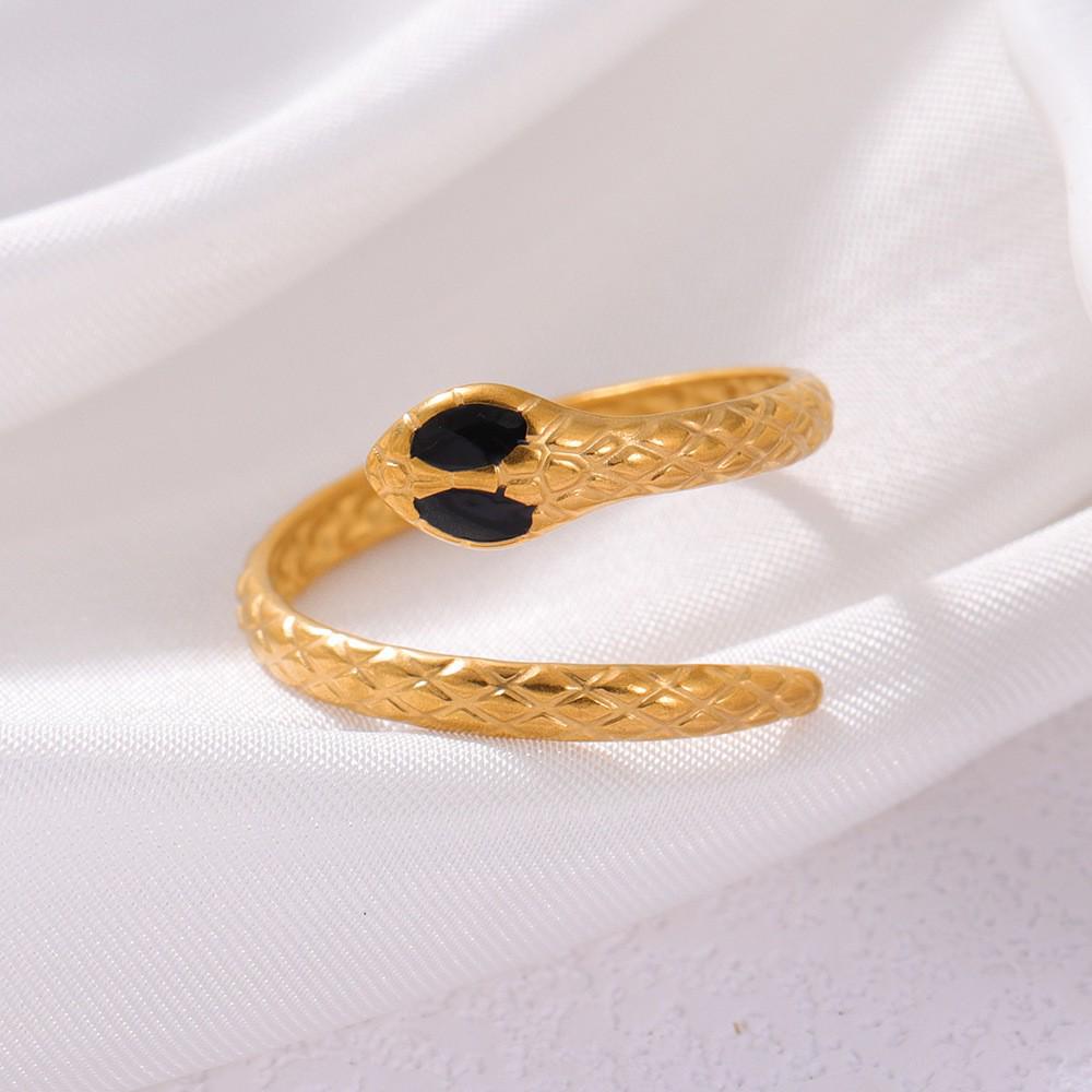 Gold-Plated Snake-Shaped Titanium Steel Adjustable Ring for Women - Retro, Colorfast, European & American Fashion.
