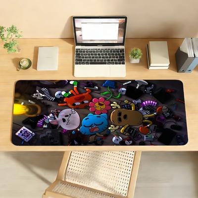 Large Gaming Desk Mat Antislip Rubber Base Stitched Edges Whimsical Cartoon Crew Print Nonslip Extended Mouse Pad