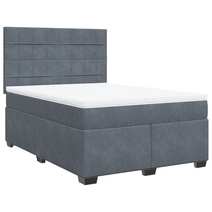 VidaXL Slat Bed Base and Mattress Dark Grey 140x190cm Velvet, Bed, Platform Bed, Panel Bed 3293207