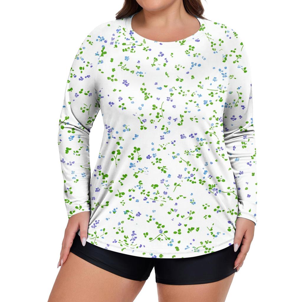 Women's Printed Large Size Long Sleeve Swimsuit Sun  Jacket Quick Dry Hiking Top