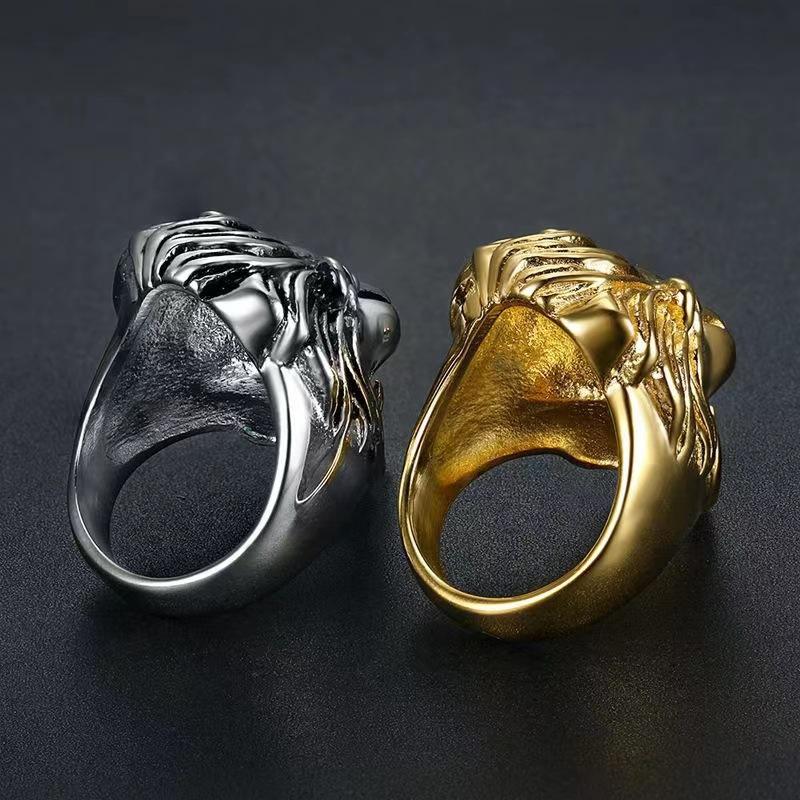 Ring new hip hop jewelry gold plated lion head men's ring