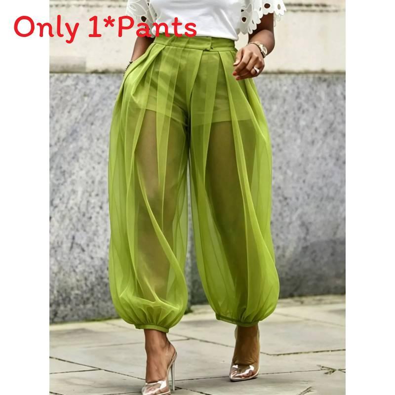 Pantaloni a lanterna corti streetwear in tessuto di poliestere a rete per donna casual