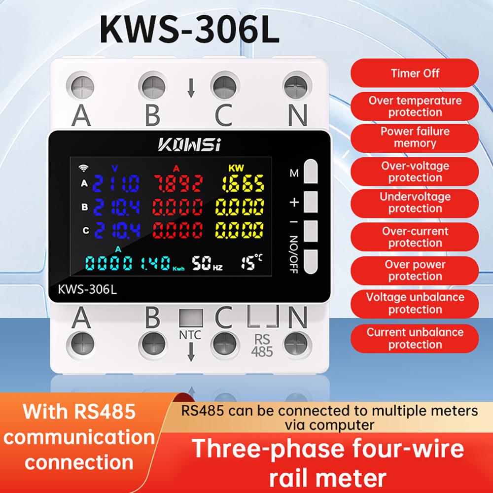 KWS-306 Stromzähler 3-Phasen 4-Leiter Multifunktions-Energiezähler AC 85-290V Energie Leistung Voltmeter Spannung Ampere Watt kWh-Zähler