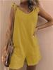 Summer 2025 Solid Color Cotton Linen Jumpsuit with Patch Pockets