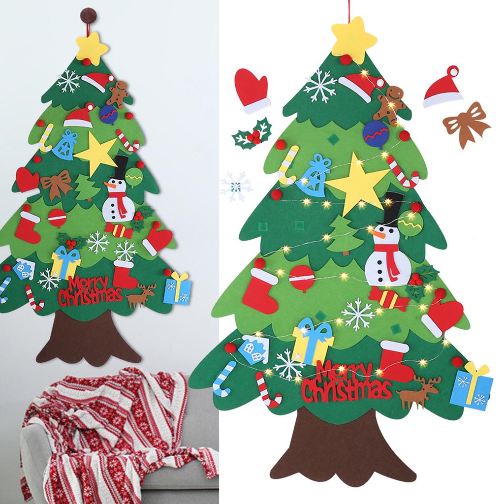 Christmas Decoration Wall Hanging Christmas Tree Felt DIY Holiday Party Ornament with LED#1
